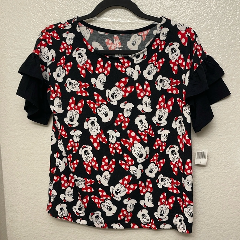 Disney Minnie Mouse print ruffle sleeve t-shirt